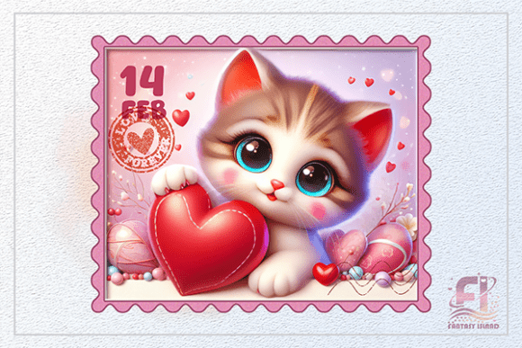 Download Valentine's Cute Kitten with Heart Stamp - Premium Resources